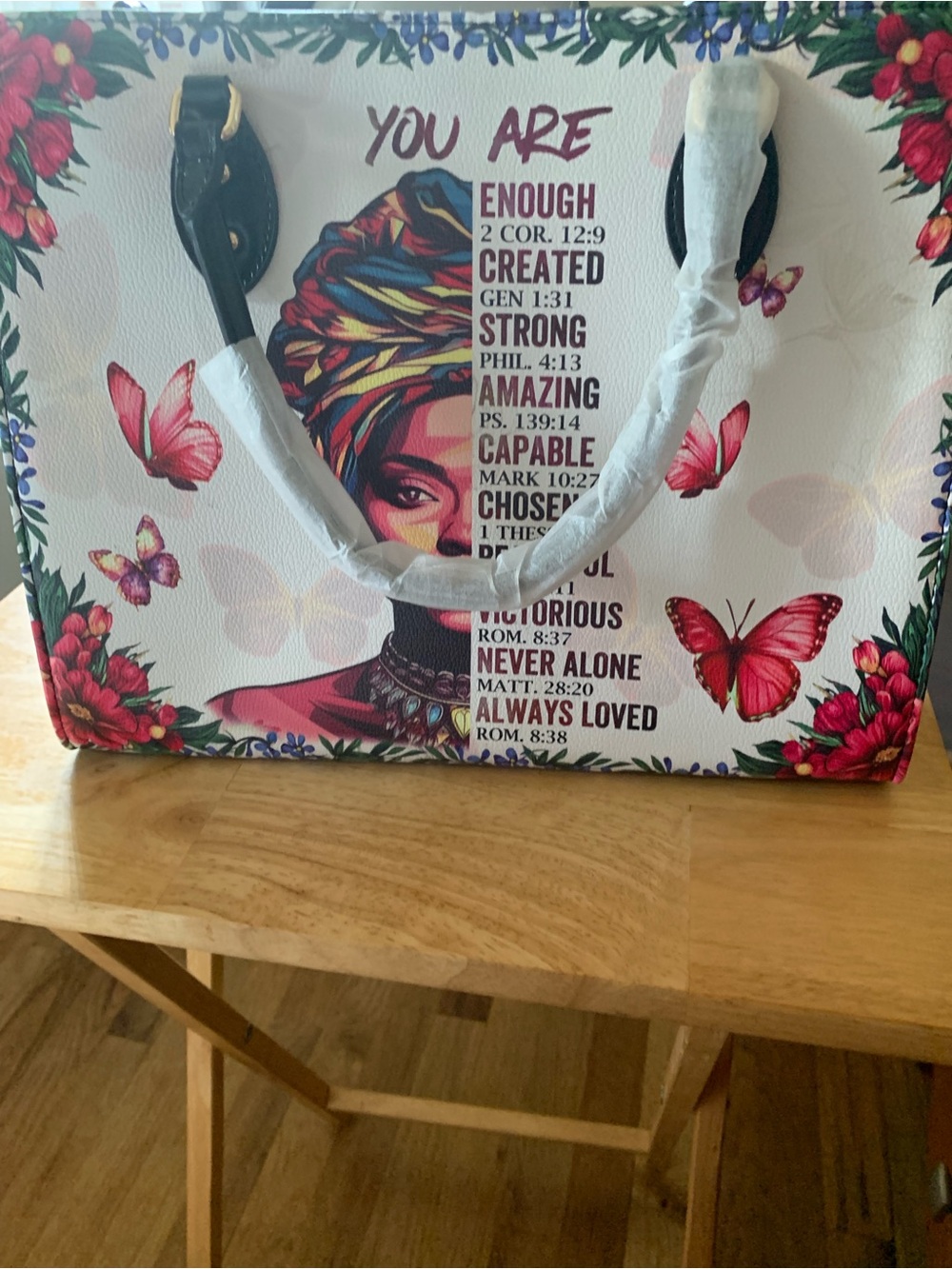 Inspirational Floral Butterfly Tote Bag in Multi-Color